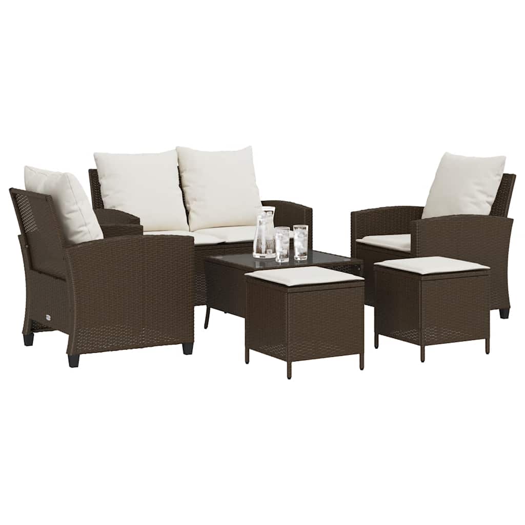 6-tlg. Garten-Sofagarnitur mit Kissen Braun Poly Rattan